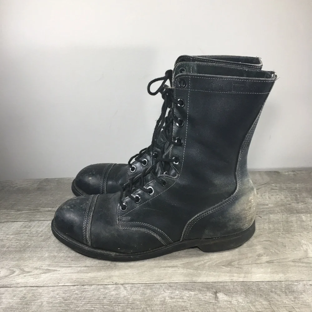 Vintage 90's Combat Work Steel Toe Punk Leather Motorcycle Biker Mens Boots 10 W